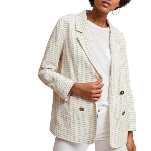 CARTONNIER x ANTHROPOLOGIE Oversized Stripe Cotton Gauze Double Breasted Blazer - Picture 2 of 11